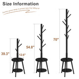 FILWH Freestanding Coat Rack with Umbrella Organizer Tray Bamboo Coat Tree Rack with 8 Hook Stand for Clothes Bag Hats Entryway Hanger Stand(Black) FILWH