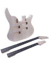 Fistrock DIY Electric Guitar and Bass Double Neck Kit 6 String and 4 String Guitar Kits Right Handed with Basswood Body Hard Maple Neck Chrome Hardware Build Your Own Bass and Guitar. Fistrock