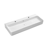 Eridanus Bathroom Sink Rectangle 43" x 16", Two Hole Vitreous Ceramic Vessel Sink, Countertop & Wall Mount, Modern Porcelain Vanity Floating Sink Art Basin Trough with Overflow, Glossy White Eridanus