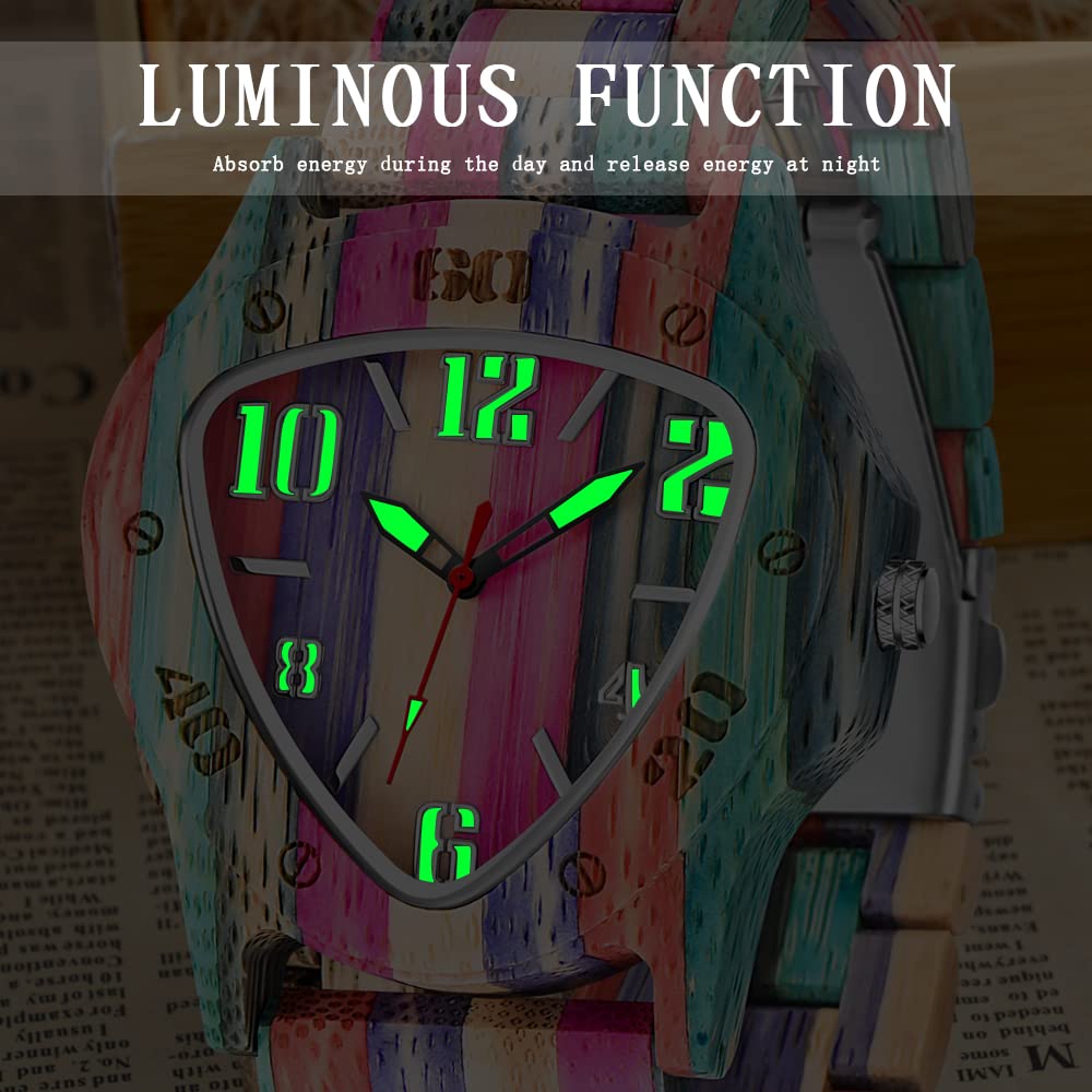Dentily Men's Wooden Watch Handmade Wood Triangle Analog Quartz Watch classcic Wood Watches for Men Dentily