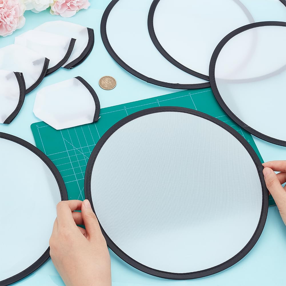 BENECREAT 5 Pcs White Foldable Flying Disc Fans 9.8 Inch Sublimation Fans Polyester Black Edge Folding Fan Set with Bag for Wedding Party Favors Outdoor Activity Christmas BENECREAT