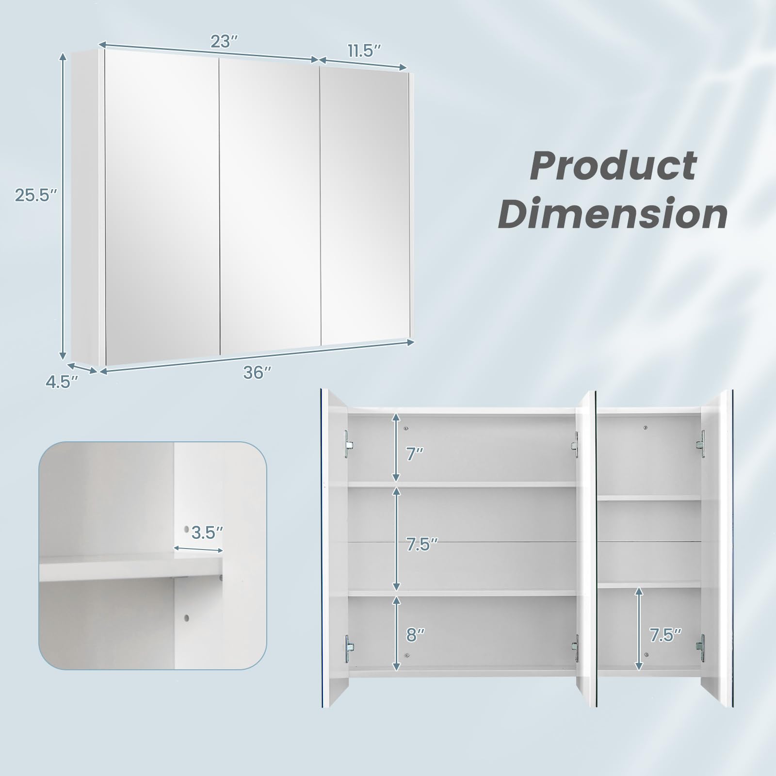 Tangkula Medicine Cabinet with Mirror, Frameless Bathroom Wall Mounted Mirror Cabinet with 3 Doors and Adjustable Shelves, Bathroom Mirror with Storage, Recess or Surface Mount Installation - WoodArtSupply