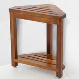 IBosins 16in Shower Foot Rest Corner Shower Stool for Shaving Legs with Storage Shelf Small Bench for Inside Shower to Sit on Bath Seat - Acacia Wood IBosins