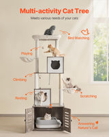 VEVOR Large Cat Tree with Litter Box Enclosure, 72.83 inches Tall, 2-in-1 Cat Tower, Multi-Level Cat Condo Furniture with Sisal Scratching Posts, Perches, Hammock, Big Kittens House for Indoor Cats VEVOR