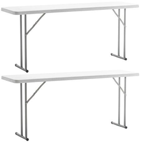 BTEXPERT 6-Foot-72 Long White Granite Plastic Folding Seminar Training Table Portable 18" Wide Narrow, 29" High, Events Indoor Outdoor Lightweight Set of 2 BTEXPERT