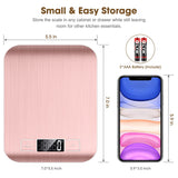 Mik-Nana Food Scale Pink, 10kg/22lb Digital Kitchen Scale Weight Grams and Oz for Baking and Cooking, 1g/0.1oz Precise Graduation, Easy Clean Stainless Steel Mik-Nana