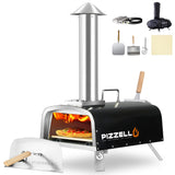 PIZZELLO 12" Outdoor Pizza Oven Propane & Wood Fired Pizza Maker Multi-Fuel Pizza Ovens with Gas Burner, Wood Tray, Stone, Pizza Peel, Cover, Forte Gas (Black) PIZZELLO