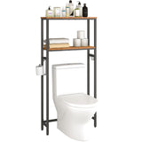 HOOBRO Over The Toilet Storage, 2-Tier Over Toilet Bathroom Organizer Shelf, with Toilet Paper Holder and Hooks, Sturdy, for Bathroom, Toilet, Rustic Brown and Black BF49TS01 HOOBRO