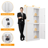 STANI Metal Storage Cabinet, Locking Steel Storage Cabinet with 4 Doors and 2 Adjustable Shelves, 71" Steel Lockable File Cabinet, Tall Steel Cabinet for Home Office,Garage,School (White) STANI