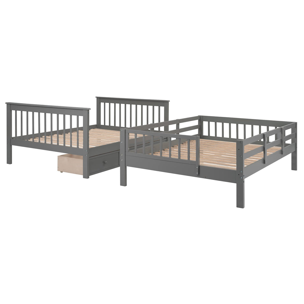 Harper & Bright Designs Full Over Full Bunk Bed with Storage, Solid Wood Full Bunk Bed Frame with Stairs and Drawers, for Kids Teens Adults (Gray) Harper & Bright Designs