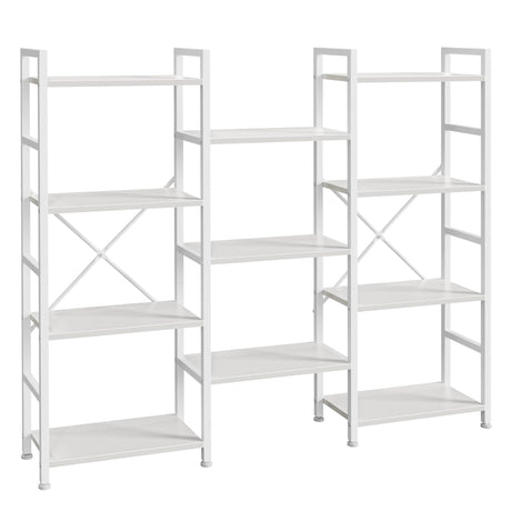 SUPERJARE Triple 4 Tier Bookshelf, Bookcase with 11 Open Display Shelves, Wide Book Shelf Book Case for Home & Office, White SUPERJARE