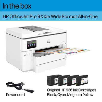 HP OfficeJet Pro 9730e Wide Format Wireless All-in-One Color Inkjet Printer, Print, scan, Copy, ADF, Duplex Printing Best-for-Office, 3 Months of Instant Ink Included (537P6A)