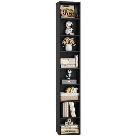 FOTOSOK 8-Tier Adjustable Media Tower Rack - Slim Black Storage Cabinet for CDs, DVDs, and Books FOTOSOK