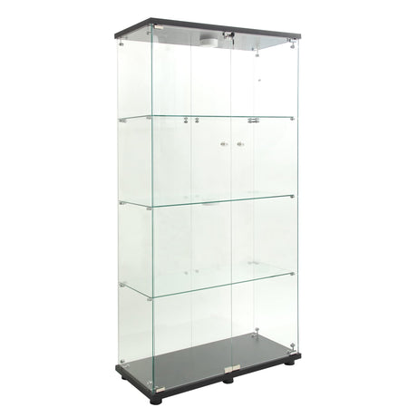 64.7" Glass Display Cabinet 4-Shelf Black Display Case with LED Light and Two Glass Doors Modern Curio Collection Cabinet, Floor Standing Bookshelf for Living Room Office（Black 64.7"x31.7"x14.3"） Fulocseny