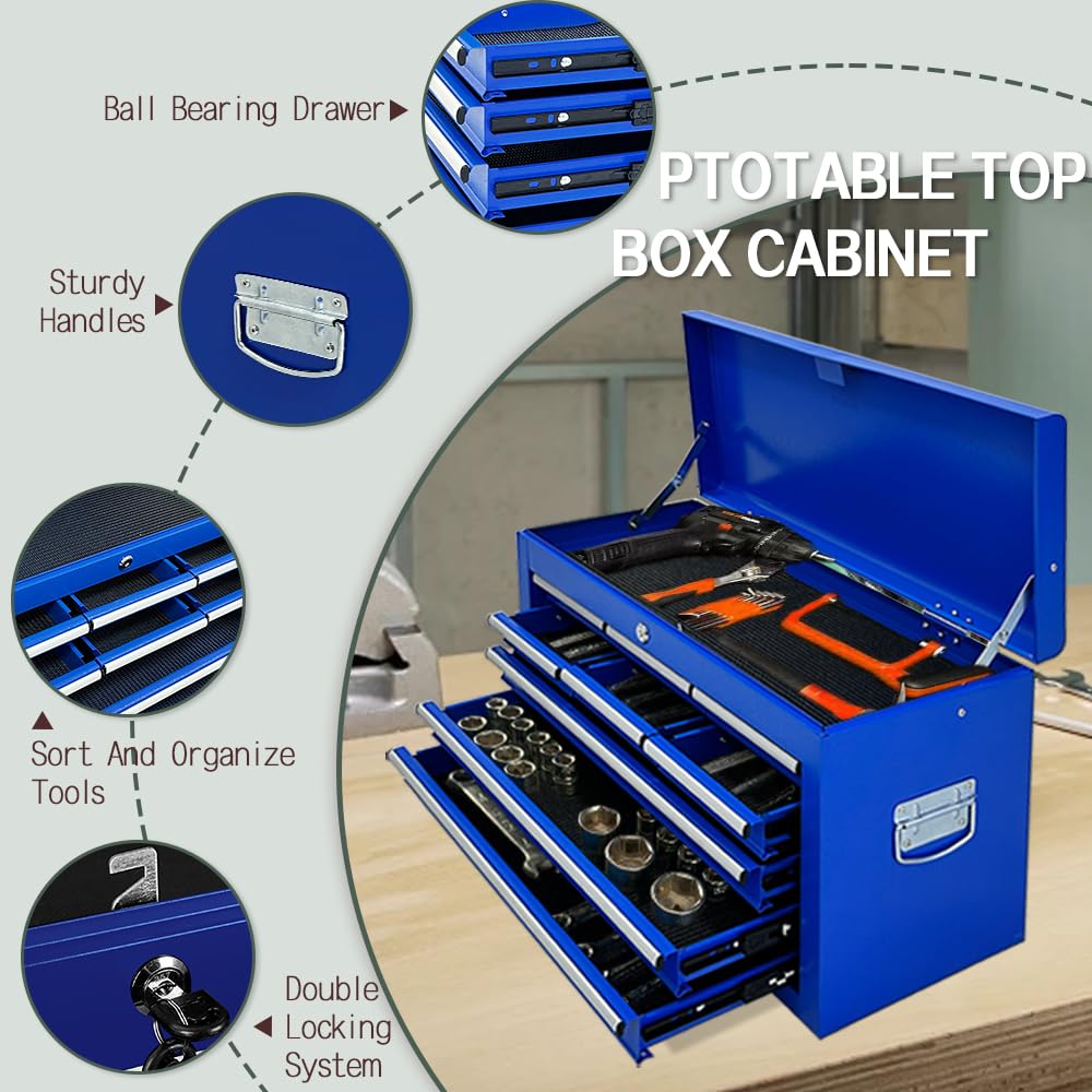 Kirmosal 13-Drawer Tool Chest with Double Door Handle,2 in 1 Detachable Rolling Tool Chests with Wheels and Drawers,Large Tool Box with Lock,Mobile Steel Tool Cabinet Storage (Blue) - WoodArtSupply