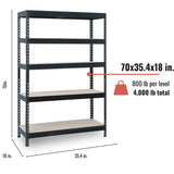 AR Shelving Heavy-Duty Garage Shelving, 5-Shelf Unit, 800-Lb. Capacity Per Shelf, 36in.W x 18in.D x 70in.H, Model# TR18C505KGEDD9G00 AR Shelving