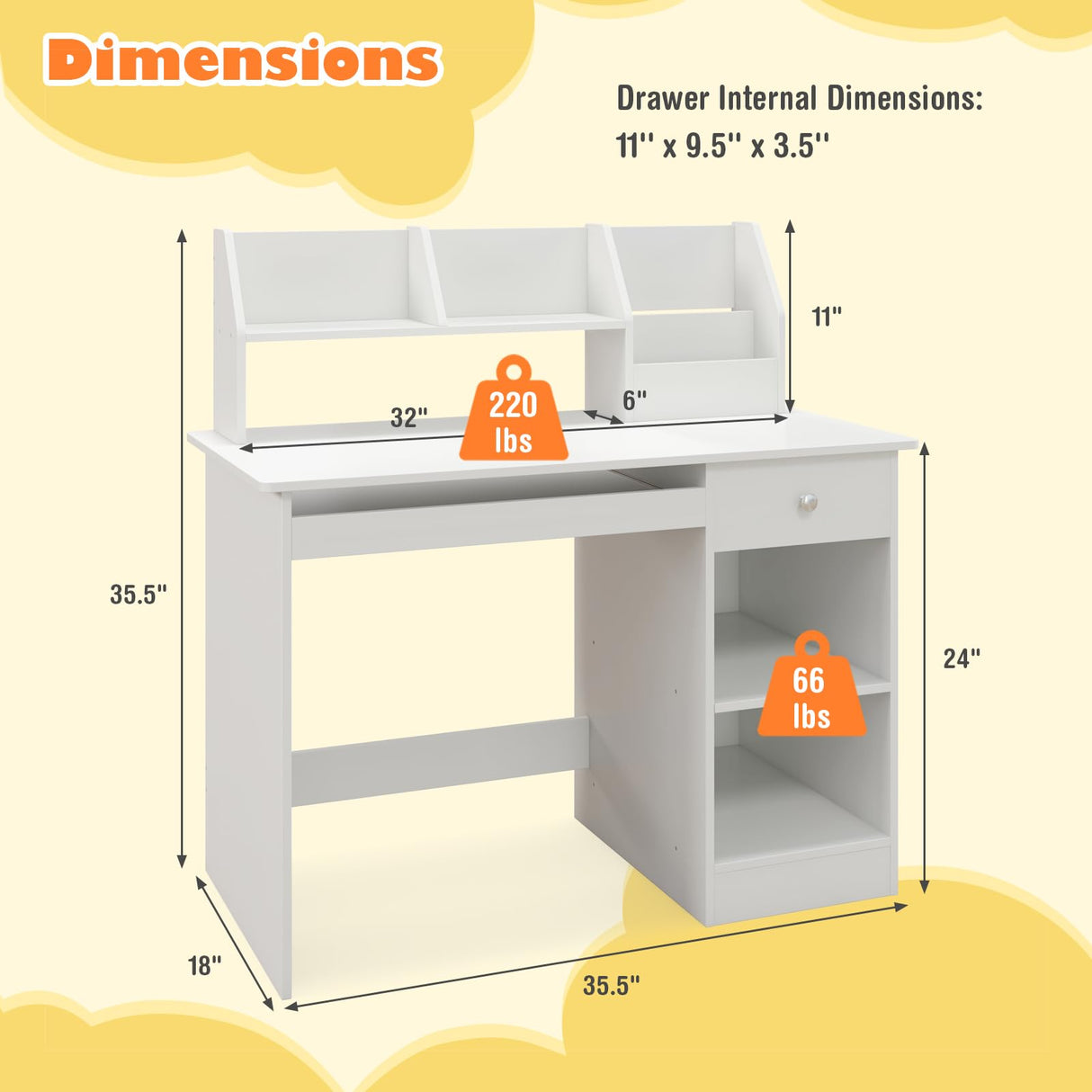 Costzon Kids Study Desk with Hutch and Storage - White Wooden Workstation for Children Costzon