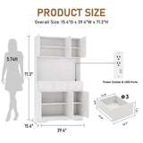 YBXGO 71'' Kitchen Pantry Cabinet with LED Light and Charging Station, Tall Kitchen Hutch Storage Cabinet with Microwave Stand, Modern Buffect Cabinet with Adjustable Shelves, Handless Design, White YBXGO