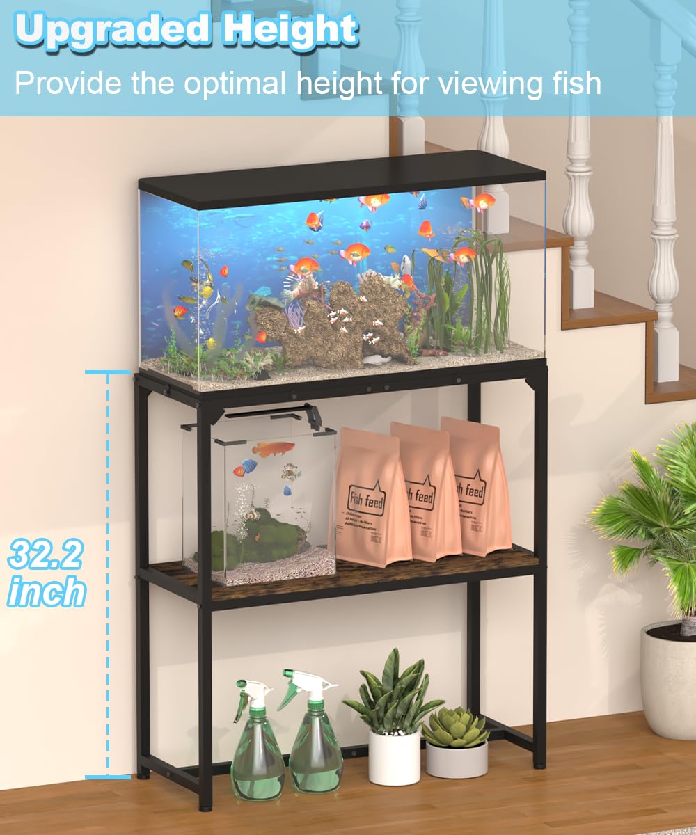 Mondazie 30 Gallon Fish Tank Stand, Upgraded Height Aquarium Stand Table with 2 Tiers Storage Shelf, Metal Reptile Breeder Turtle Terrarium Stand Rack for Home Office, 30" L x 12" W x 32.2" H, Black Mondazie
