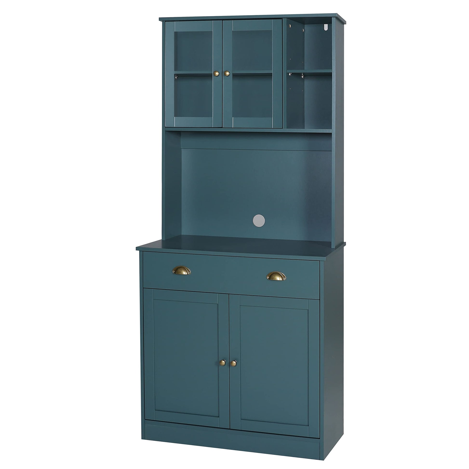 MUPATER 72'' Kitchen Pantry Cabinet Storage Hutch with Microwave Stand, Freestanding Pantry Buffet Cabinet with Adjustable Shelves, Cupboard and Drawer for Home, Blue - WoodArtSupply