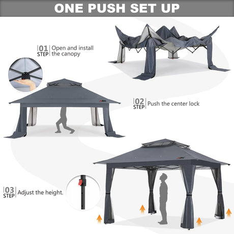ABCCANOPY 13x13 Pop Up Gazebo, Outdoor Canopy Tent, Instant Screened Shelter with Mosquito Netting for Patio, Garden, Backyard, Party, Camping (Dark Gray) ABCCANOPY