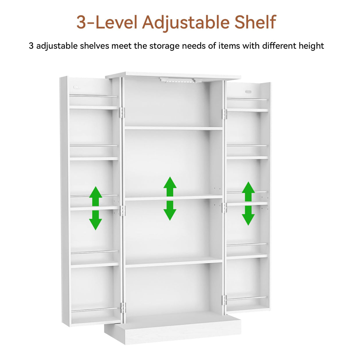 GEPELCN 50" LED Kitchen Pantry Cabinet Farmhouse Storage Cabinet Wood Food Pantry with Barn Doors and Adjustable Shelves Freestanding Buffet Cupboards Sideboard for Kitchen White GEPELCN