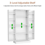 GEPELCN 50" LED Kitchen Pantry Cabinet Farmhouse Storage Cabinet Wood Food Pantry with Barn Doors and Adjustable Shelves Freestanding Buffet Cupboards Sideboard for Kitchen White GEPELCN