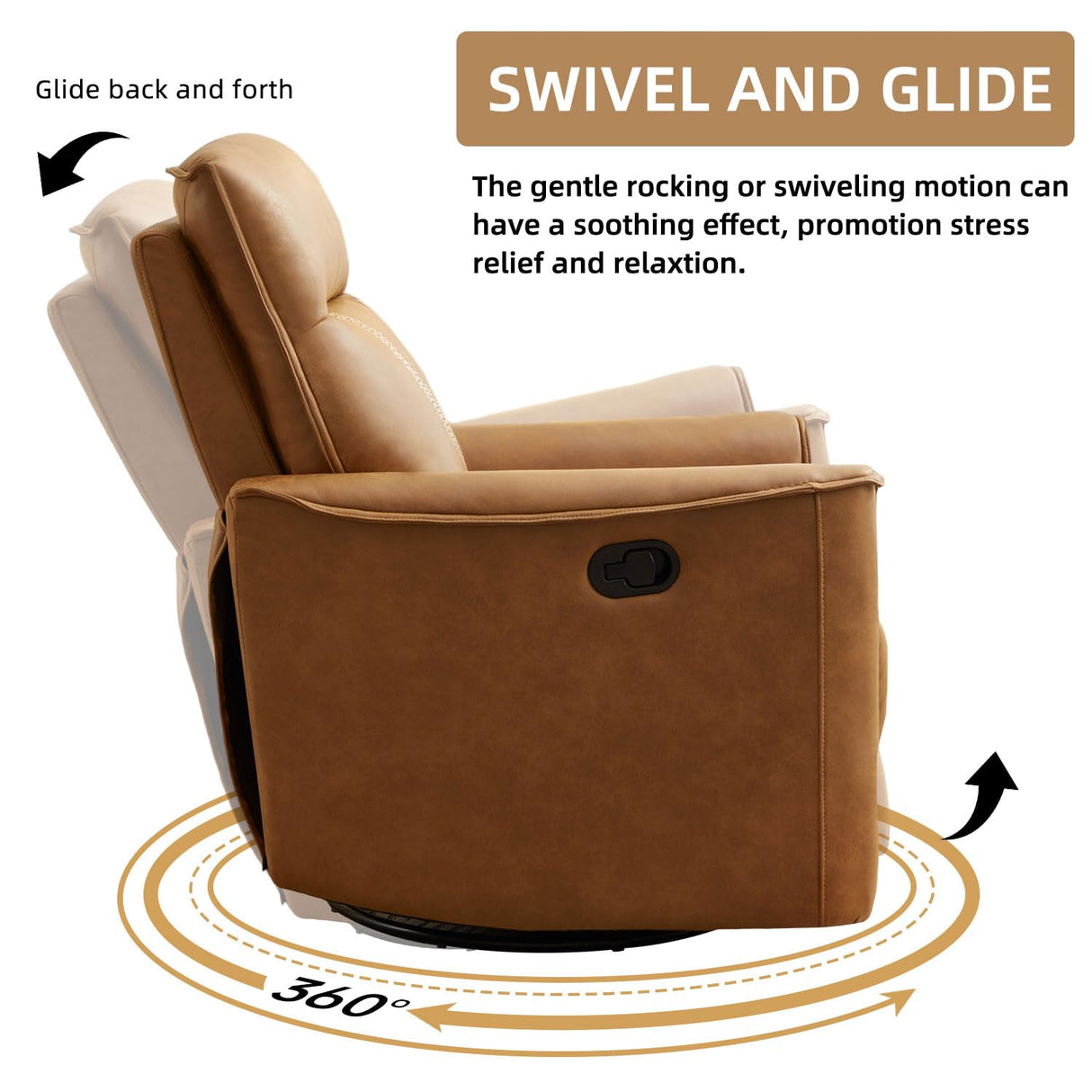 CANMOV Swivel Rocker Recliner, Glider Rocking Chair, Nursing Chairs Swivel Glider Recliners with Soft Backrest, Leathaire Manual Reclining Sofa for Living Room Bedroom Apartment, Brown CANMOV