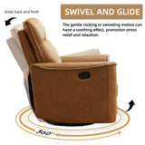 CANMOV Swivel Rocker Recliner, Glider Rocking Chair, Nursing Chairs Swivel Glider Recliners with Soft Backrest, Leathaire Manual Reclining Sofa for Living Room Bedroom Apartment, Brown CANMOV