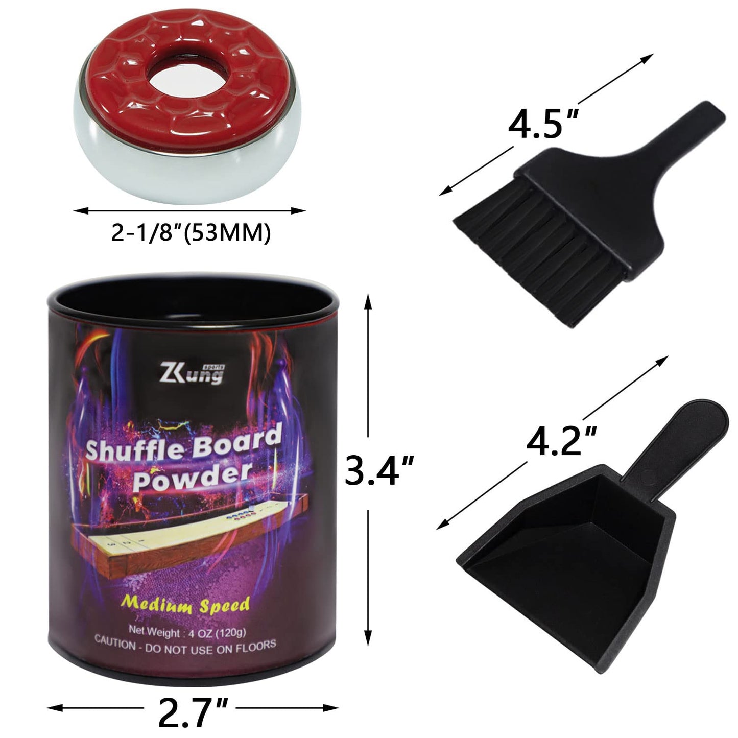 Shuffleboard Pucks with Shuffleboard Sand Set - 2 1/8 Shuffleboard Table Pucks with 2 Cans Shuffleboard Wax Medium Speed and Mini Brush and Dustpan Set - WoodArtSupply