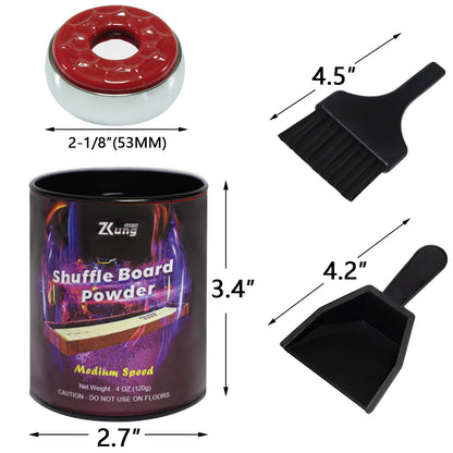 Shuffleboard Pucks with Shuffleboard Sand Set - 2 1/8 Shuffleboard Table Pucks with 2 Cans Shuffleboard Wax Medium Speed and Mini Brush and Dustpan Set - WoodArtSupply