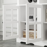 ROMSHINE Wall Unit Entertainment Center, TV Wall Units for Living Room with Storage, 102" W Large Farmhouse TV Stand with Glass Doors, Ajustable Bookshelf & Bridge for Bedroom, White ROMSHINE