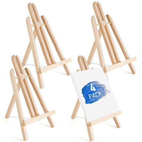 Falling in Art 12Inch Wood Easel Stand, Tabletop Display Stand A-Frame Artist Easel for Painting Canvas, Portable Photo, Picture and Sign Holder (4 Pack) Falling in Art