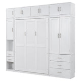 Harper & Bright Designs Full Size Murphy Bed Cabinet Wall Bed Chest with Storage Shelves, Drawers and Built-in Wardrobe Wood Murphy Bed Frame for Home Office or Small Room - White Harper & Bright Designs