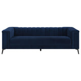 Coaster Home Furnishings - Chalet - Matte Velvet Fabric Upholstered Stationary Tufted Sofa with Tuxedo Arm and Pocket Coil Springs - Contemporary - Living Room - Blue - 509211 Coaster Fine Furniture