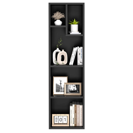 VECELO 4-Tier Slim Bookcase, Modern Storage Cabinet, Slim Bookshelf, Fits Tallest Hardcover, 5 Cubes, Vertical or Horizontal, Easy Assembly, Black VECELO