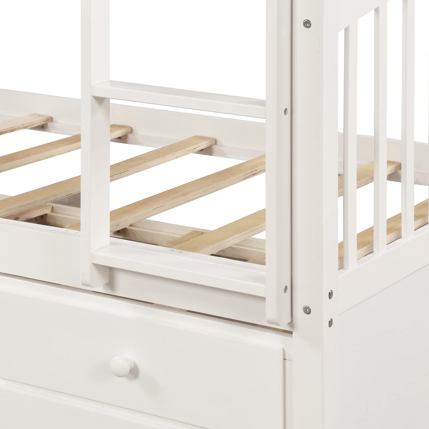 Harper&Bright Designs Twin Over Twin Bunk Bed with Twin Trundle, 3 Storage Drawers, Safety Rail, and Removable Ladder, Can be Separated into 3 Bed, White