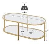 Yaheetech Gold Coffee Table, 42" Oval Glass Coffee Table for Living Room, 2-Tier Center Tea Table with Storage Shelf & Metal Frame for Small Space, Office Yaheetech