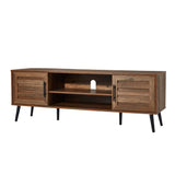JOMEED Mid Century Modern Wooden TV Stand Entertainment Center Console with Open Shelving and 2 Cabinets for Televisions up to 65 Inches, Walnut JOMEED