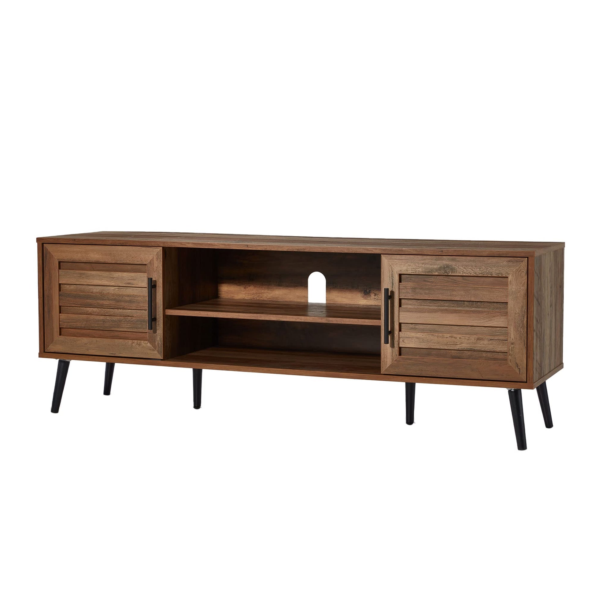 JOMEED Mid Century Modern Wooden TV Stand Entertainment Center Console with Open Shelving and 2 Cabinets for Televisions up to 65 Inches, Walnut - WoodArtSupply