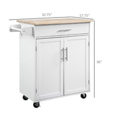 HOMCOM Kitchen Island Cart Rolling Trolley Cart with Drawer, Storage Cabinet & Towel Rack, White HOMCOM
