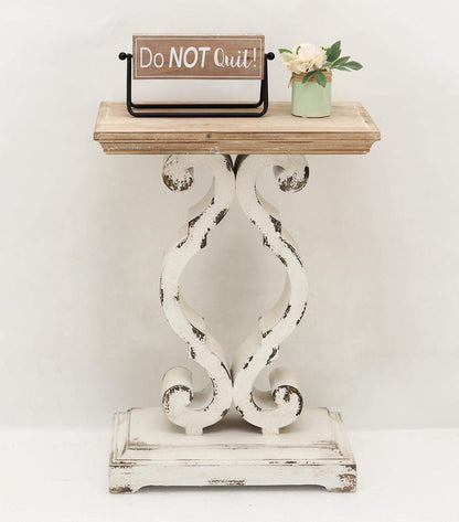 Rustic Wood Rectangle End Table, French Country Accent Side Table with Natural Wood Top and Distressed White Carved Legs, Decorative Wood Table for Bedroom Living Room, 19.75 x 11.75 x 27.5 Inches