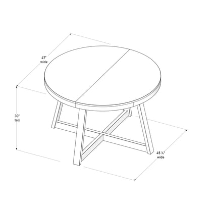 Plank+Beam Round Dining Table, 47 Inch Solid Wood Kitchen Table, Farmhouse Round Table for 4, Small Dinette Table, Seashell Wirebrush - WoodArtSupply