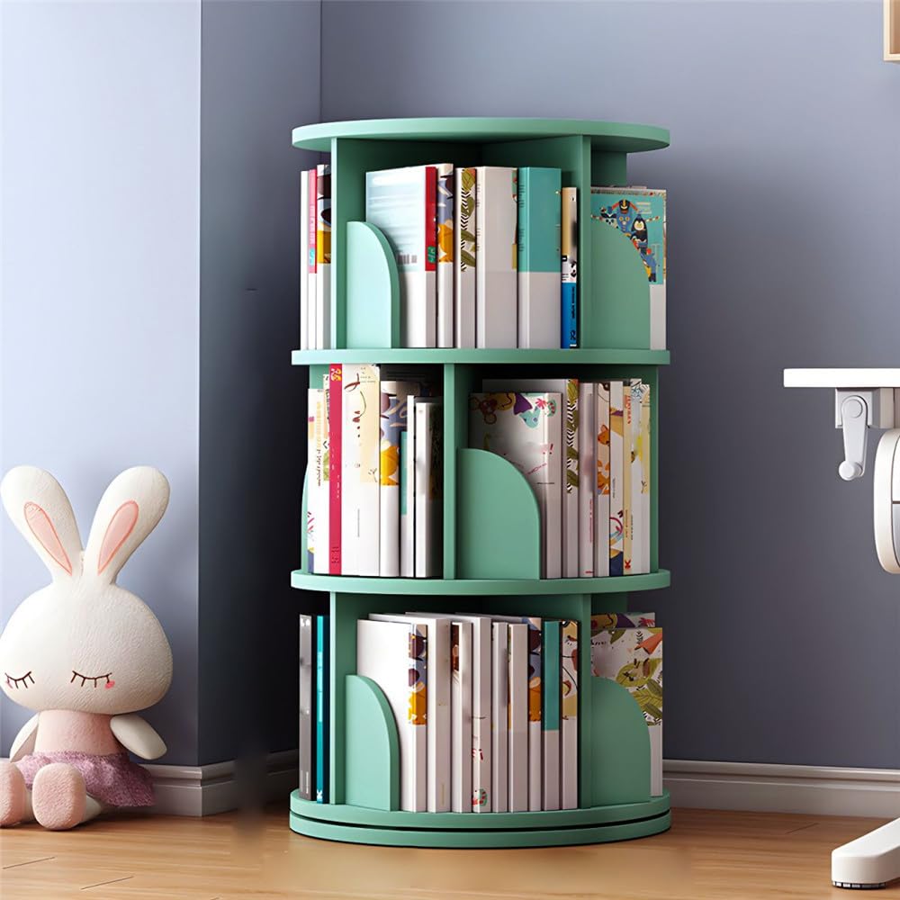 NIUYAO 360-Degree Rotating Solid Wood Bookcase - 2-Tier Versatile Storage Rack - WoodArtSupply