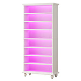 Tribesigns Narrow Tall Shoe Cabinet with LED Lighting, 9-Tier 30 Pairs Freestanding Shoes Storage Cabinet, Wood Shoe Organizer Cabinet with Solid Wooden Legs for Entryway, White (2) Tribesigns