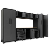 TCE Storage System, 9-Pcs Workshop Set, Included Steel Drawers Rolling Chest, Heavy Duty 9Pcs Metal Cabinets, Perfect for Organizing Garage and Tools, Black/Grey TCE