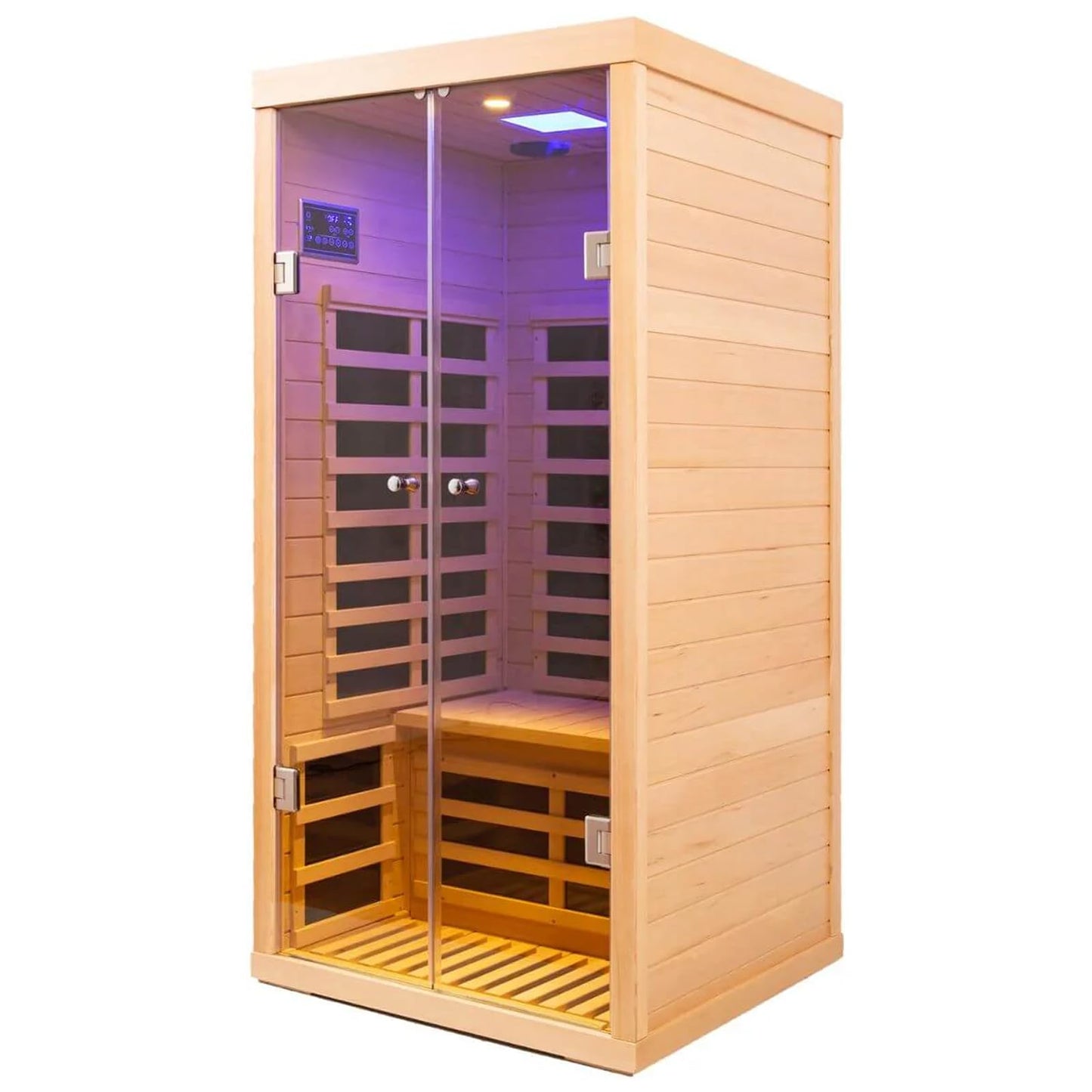 KUNSANA Hemlock Infrared Home Sauna Room 1 Person, Personal Luxury Indoor Sauna Spa, 1420w/120v Ultra Low EMF Heaters, App&LCD Panel Controls, Bluetooth Speakers, Chromotherapy Lights, Reading Lights