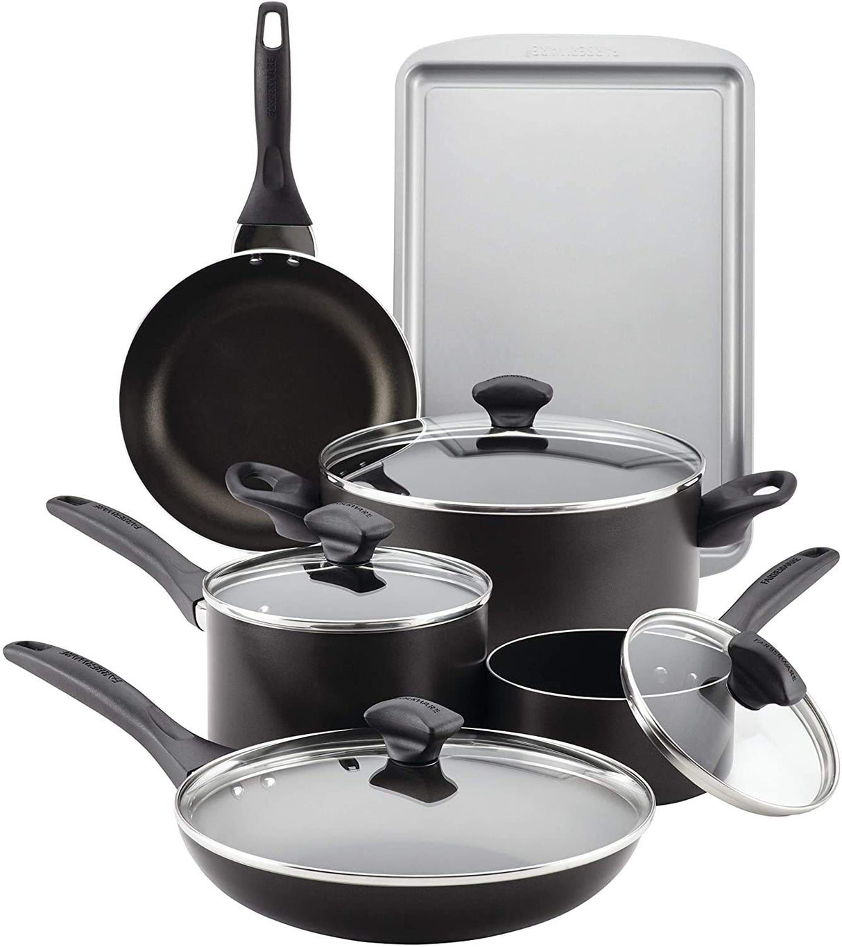 Farberware Dishwasher Safe Nonstick Cookware Pots and Pans Set, 15 Piece, Black,21806 Farberware