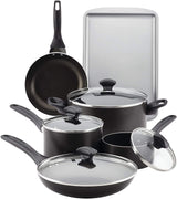 Farberware Dishwasher Safe Nonstick Cookware Pots and Pans Set, 15 Piece, Black,21806 Farberware