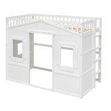 NCKMYB Twin Loft Bed with Under Bed Play Room, Wooden Loft Bed with Cabin, Kids Loft Bed for Kids Teens Boys & Girls or Small Room (White) NCKMYB